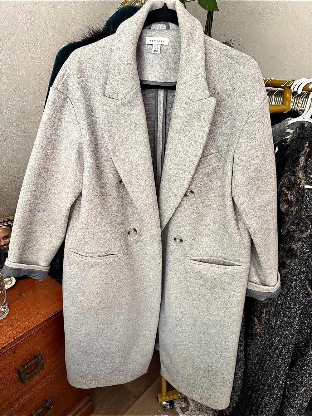 Topshop Women's Gray Pea Coat Size Large Like New